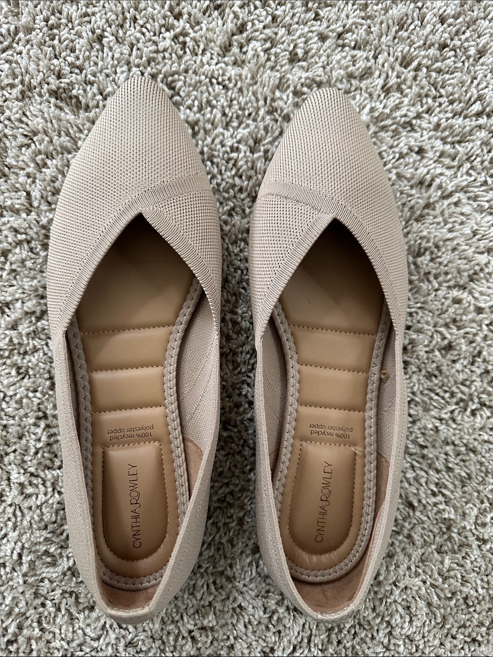 Cynthia Rowley Beige Pointed-Toe Knit Ballet Flats